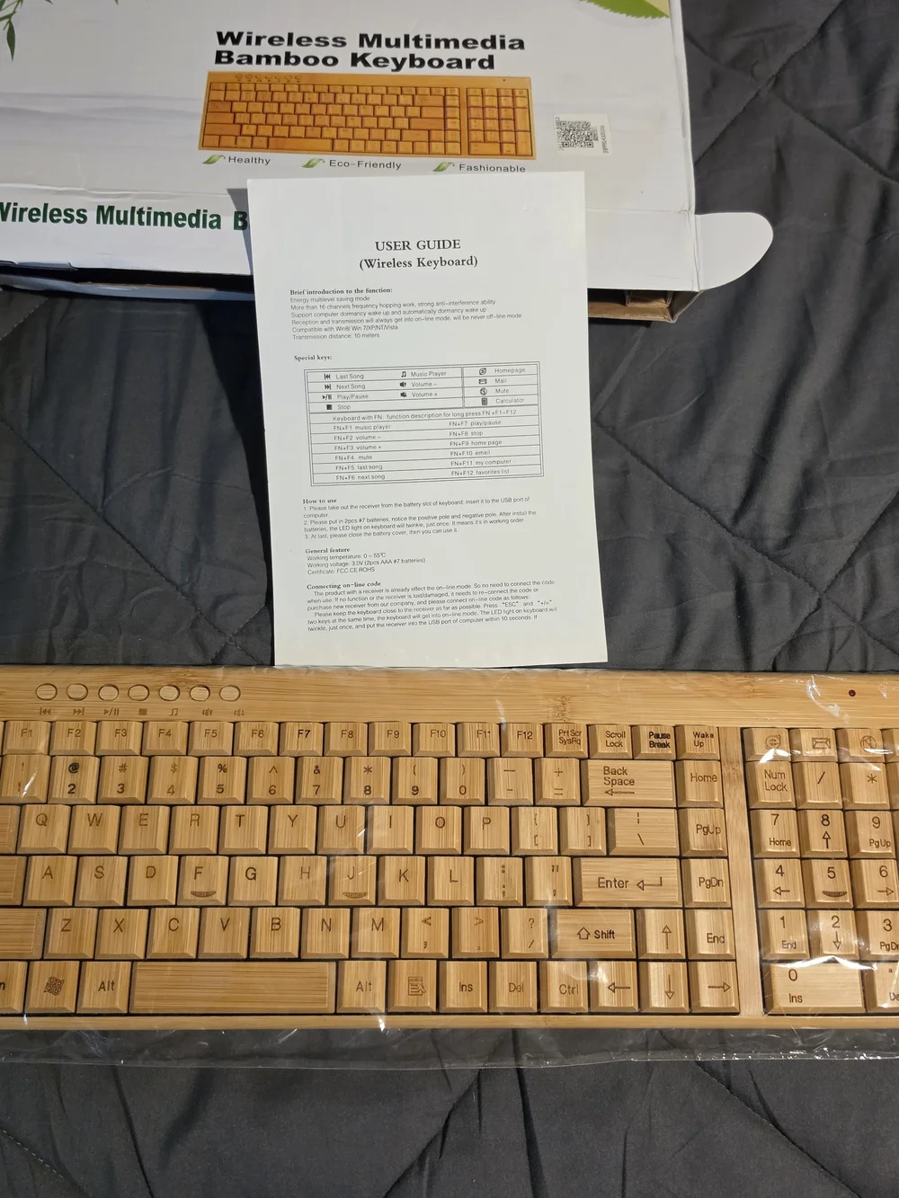 Wireless Multimedia Bamboo Keyboard - Natural Bamboo ***No Mouse**